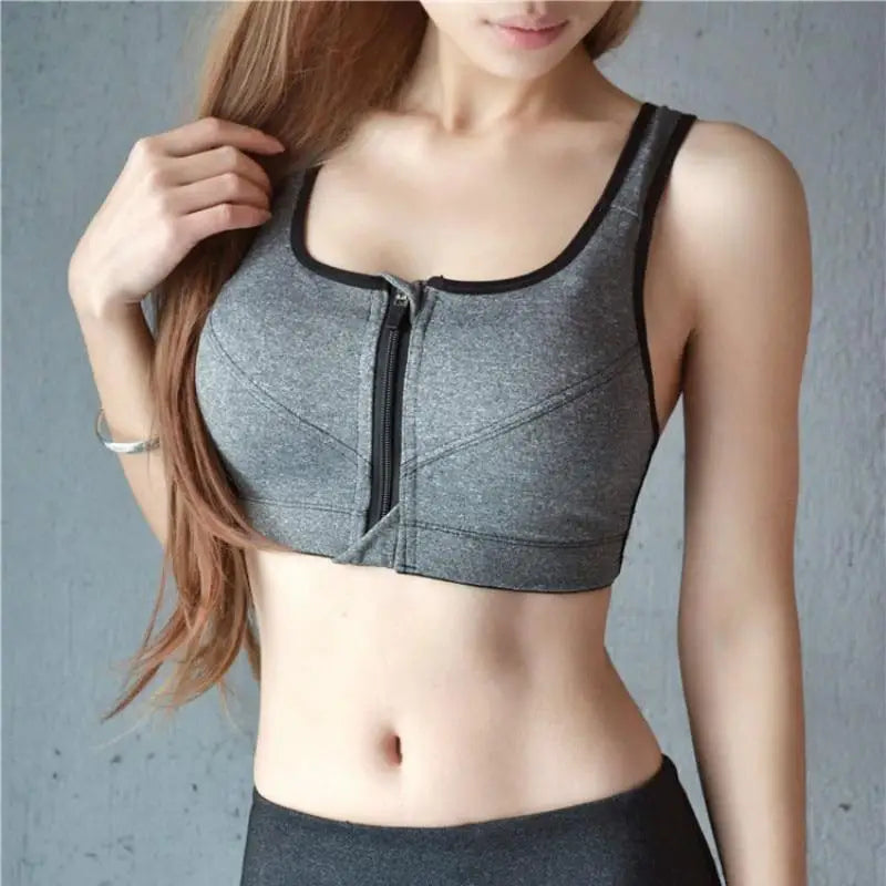 Comfortable High Quality Women’s Zipper Sports Bras Plus Size 2XL Wirefree Padded Push Up Tops Lady Girls Breathable