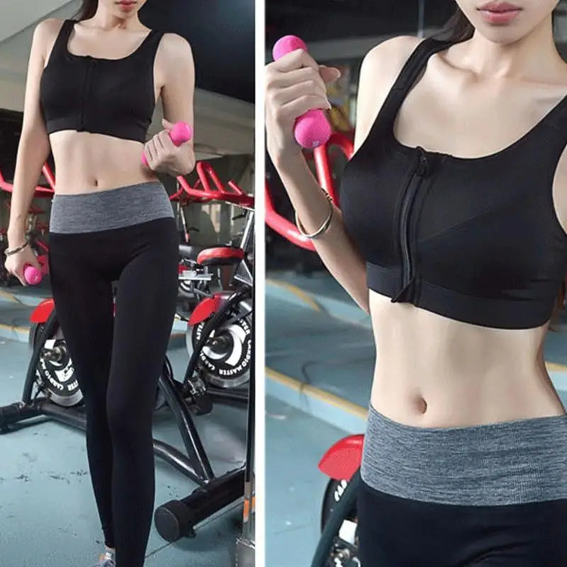 Comfortable High Quality Women’s Zipper Sports Bras Plus Size 2XL Wirefree Padded Push Up Tops Lady Girls Breathable