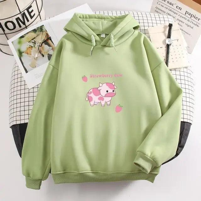 Cool Cow Print Kawaii Hoodie Strawberry Casual Pullover Oversized Sweatshirt Aesthetic Clothes For Women Funny Hoodies - Treko - 2021 dress, 2021 fashion, all match dress, autumn dress, casual dress, casual loose dress, collar dress, cool dress, dress for girl, dress for woman, dress for women, elegant dress, female dress, long dress, loose dress, luxury dress, New dress, spring dress, sweatshirts, sweet dress, woman dress, woman elegant dress, woman fashion dress, Zipper Hooded- Stevvex.com