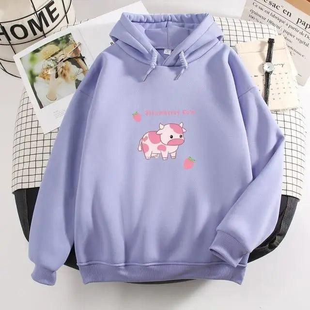 Cool Cow Print Kawaii Hoodie Strawberry Casual Pullover Oversized Sweatshirt Aesthetic Clothes For Women Funny Hoodies - Treko - 2021 dress, 2021 fashion, all match dress, autumn dress, casual dress, casual loose dress, collar dress, cool dress, dress for girl, dress for woman, dress for women, elegant dress, female dress, long dress, loose dress, luxury dress, New dress, spring dress, sweatshirts, sweet dress, woman dress, woman elegant dress, woman fashion dress, Zipper Hooded- Stevvex.com