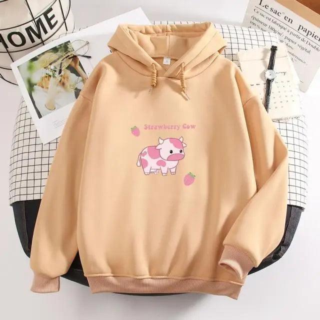 Cool Cow Print Kawaii Hoodie Strawberry Casual Pullover Oversized Sweatshirt Aesthetic Clothes For Women Funny Hoodies - Treko - 2021 dress, 2021 fashion, all match dress, autumn dress, casual dress, casual loose dress, collar dress, cool dress, dress for girl, dress for woman, dress for women, elegant dress, female dress, long dress, loose dress, luxury dress, New dress, spring dress, sweatshirts, sweet dress, woman dress, woman elegant dress, woman fashion dress, Zipper Hooded- Stevvex.com