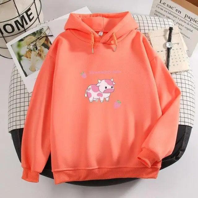 Cool Cow Print Kawaii Hoodie Strawberry Casual Pullover Oversized Sweatshirt Aesthetic Clothes For Women Funny Hoodies - Treko - 2021 dress, 2021 fashion, all match dress, autumn dress, casual dress, casual loose dress, collar dress, cool dress, dress for girl, dress for woman, dress for women, elegant dress, female dress, long dress, loose dress, luxury dress, New dress, spring dress, sweatshirts, sweet dress, woman dress, woman elegant dress, woman fashion dress, Zipper Hooded- Stevvex.com