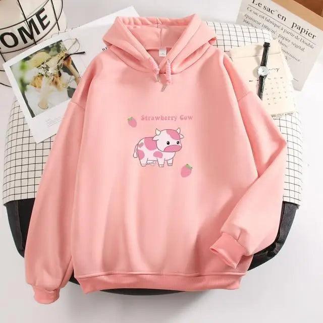 Cool Cow Print Kawaii Hoodie Strawberry Casual Pullover Oversized Sweatshirt Aesthetic Clothes For Women Funny Hoodies - Treko - 2021 dress, 2021 fashion, all match dress, autumn dress, casual dress, casual loose dress, collar dress, cool dress, dress for girl, dress for woman, dress for women, elegant dress, female dress, long dress, loose dress, luxury dress, New dress, spring dress, sweatshirts, sweet dress, woman dress, woman elegant dress, woman fashion dress, Zipper Hooded- Stevvex.com