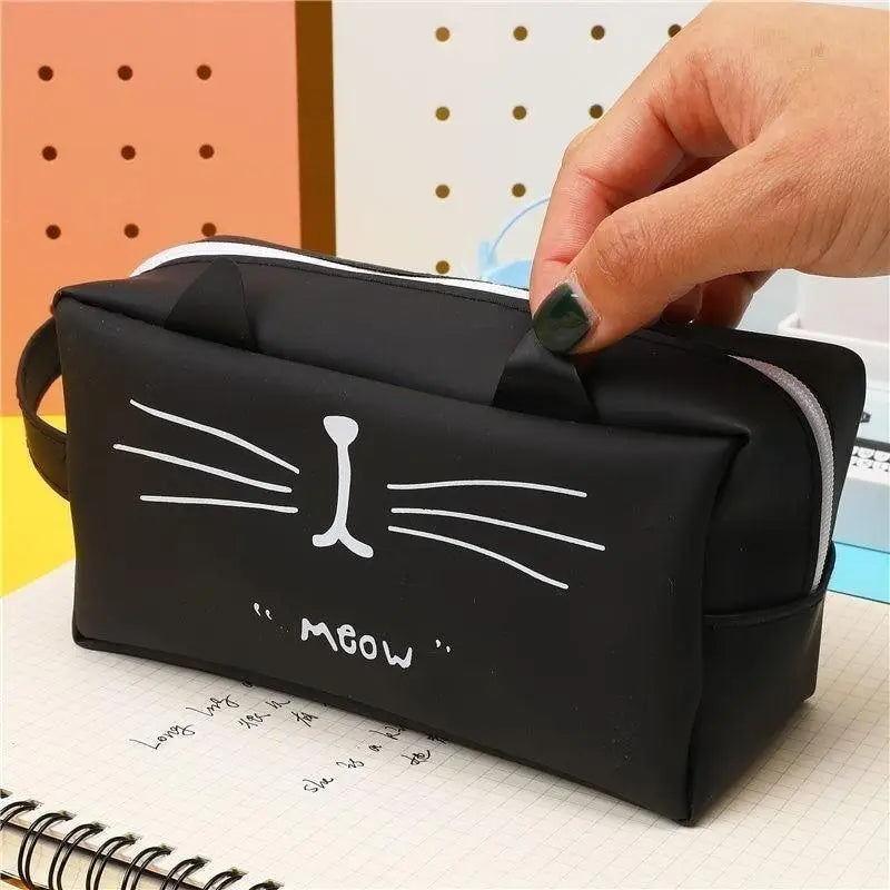 Creative Leather Black Large Capacity Pencil Pouch For Students Unique Colors Stationery Office Pencil Cases