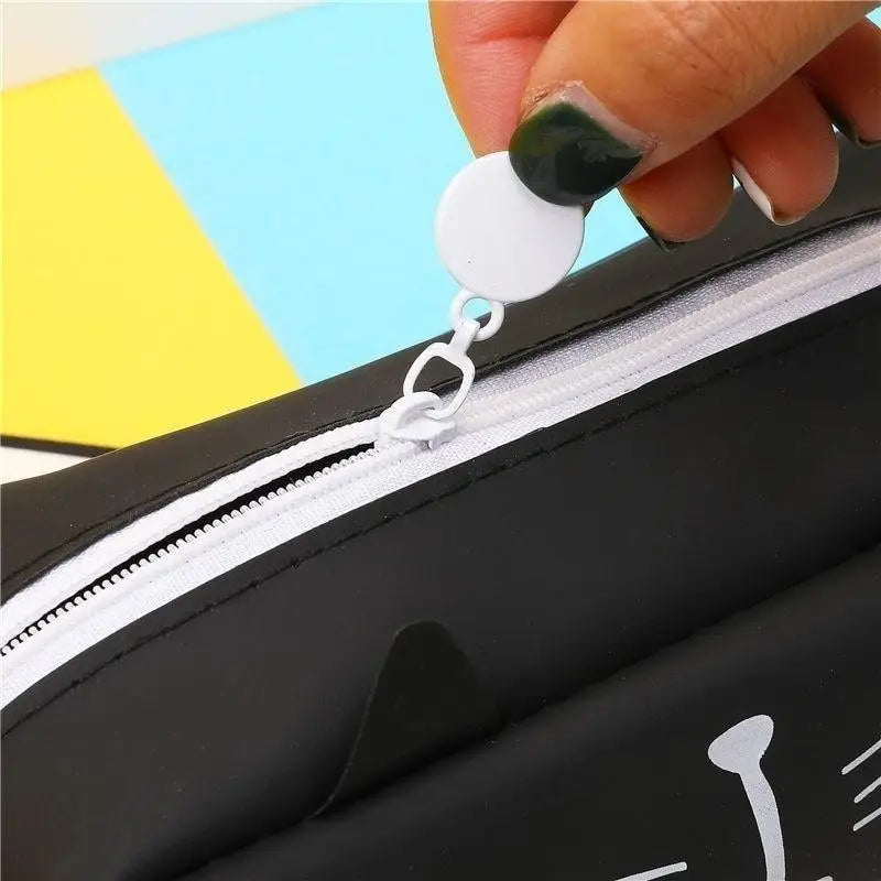 Creative Leather Black Large Capacity Pencil Pouch For Students Unique Colors Stationery Office Pencil Cases