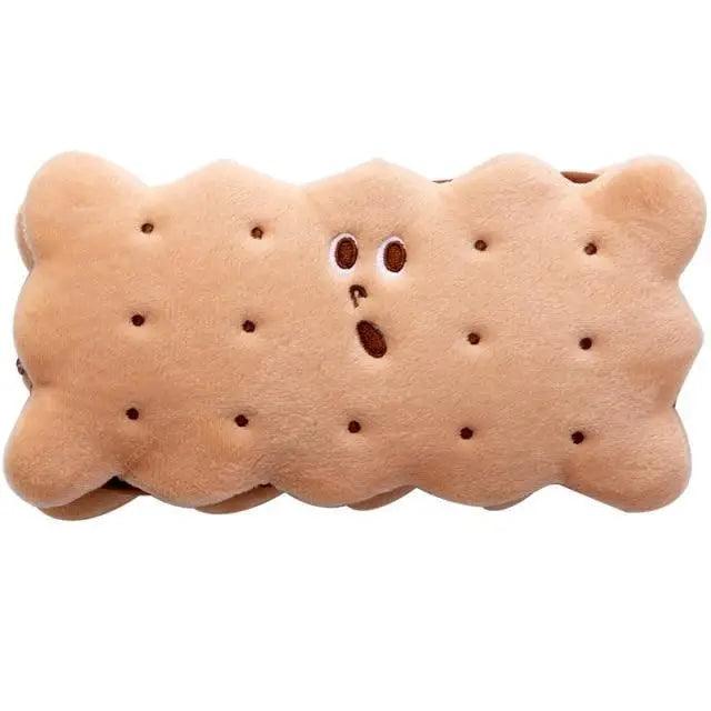 Cute Biscuit Shape Plush Pencil Bag Unique Soft School Classic Cookies Stylish Large Capacity Pouch Pencil Pouch