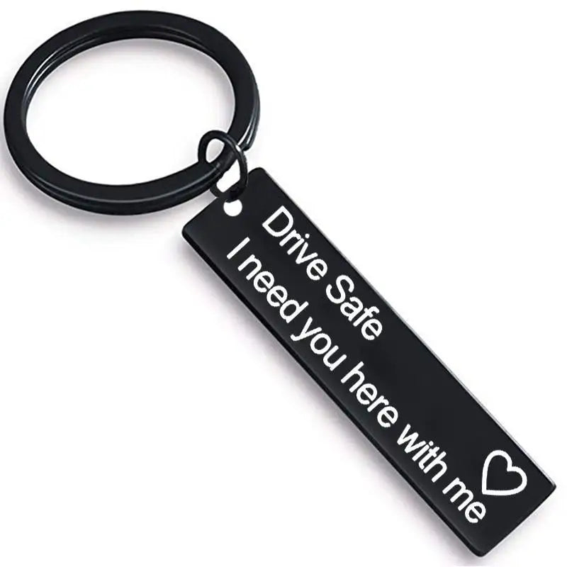 Cute Black Stainless Steel Charm Couple Drive Safe Keychain Gift for Boyfriend & Girlfriend - 3 black - ALU128GUREEA