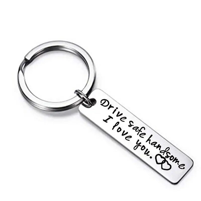 Cute Black Stainless Steel Charm Couple Drive Safe Keychain Gift for Boyfriend & Girlfriend - 1 silver - ALU128GUREEA