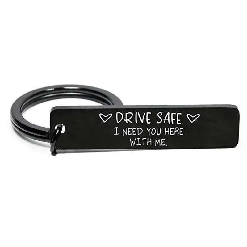 Cute Black Stainless Steel Charm Couple Drive Safe Keychain Gift for Boyfriend & Girlfriend - ALU128GUREEA