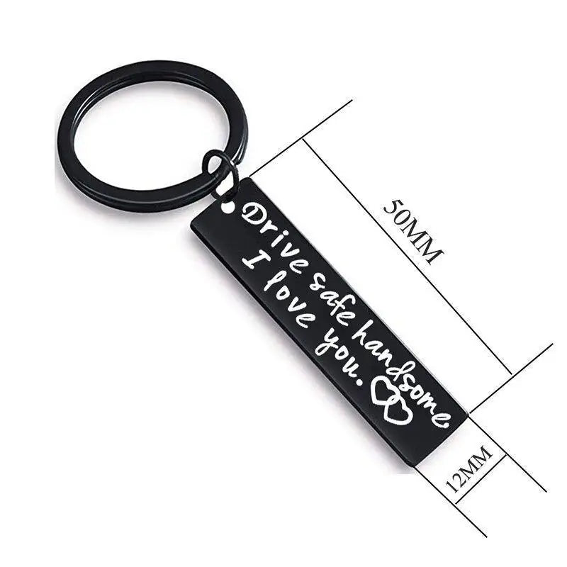 Cute Black Stainless Steel Charm Couple Drive Safe Keychain Gift for Boyfriend & Girlfriend - ALU128GUREEA