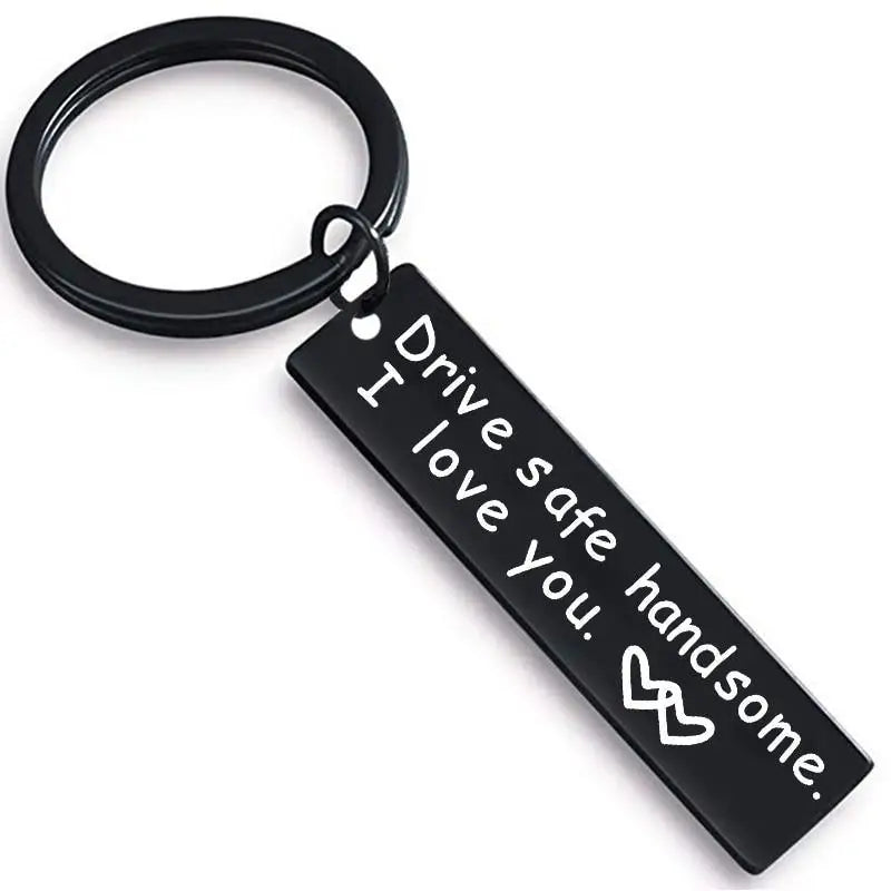 Cute Black Stainless Steel Charm Couple Drive Safe Keychain Gift for Boyfriend & Girlfriend - 2 black - ALU128GUREEA