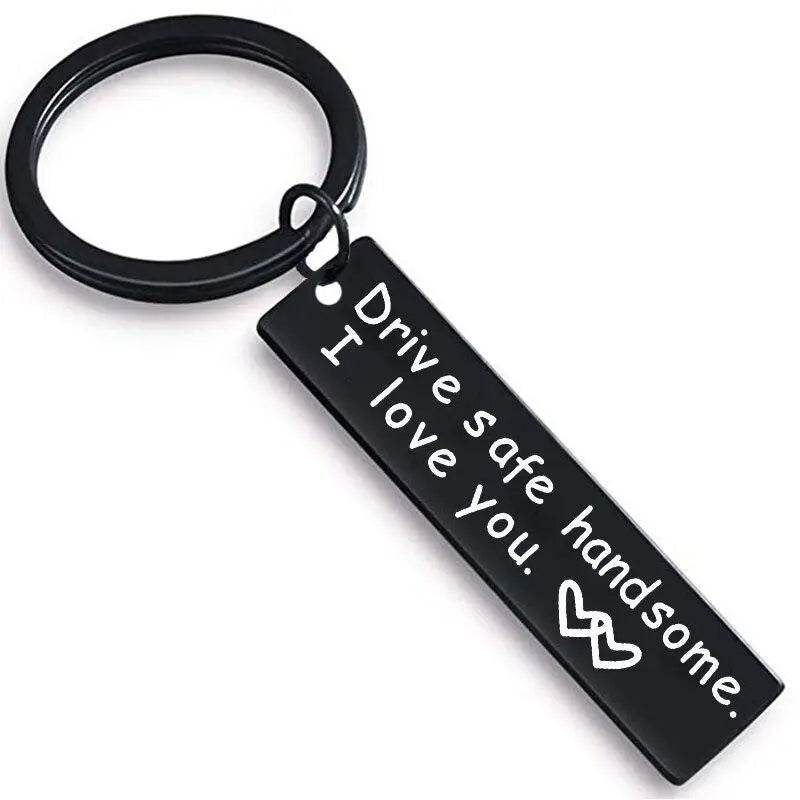 Cute Black Stainless Steel Charm Couple Drive Safe Keychain Gift for Boyfriend & Girlfriend - ALU128GUREEA