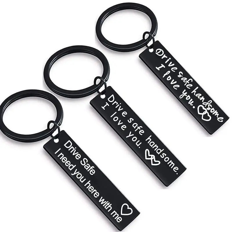 Cute Black Stainless Steel Charm Couple Drive Safe Keychain Gift for Boyfriend & Girlfriend - ALU128GUREEA