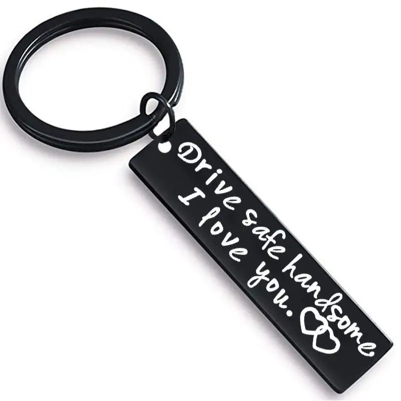 Cute Black Stainless Steel Charm Couple Drive Safe Keychain Gift for Boyfriend & Girlfriend - ALU128GUREEA