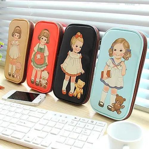 Cute Doll Pattern Pencil Case For Girls Colorful Pen Holder Case For Students Elegant Style School Accessories Pencil