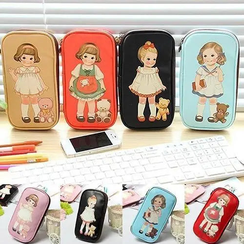 Cute Doll Pattern Pencil Case For Girls Colorful Pen Holder Case For Students Elegant Style School Accessories Pencil