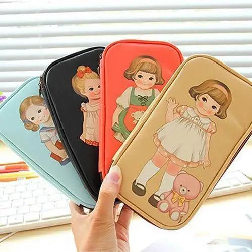 Cute Doll Pattern Pencil Case For Girls Colorful Pen Holder Case For Students Elegant Style School Accessories Pencil