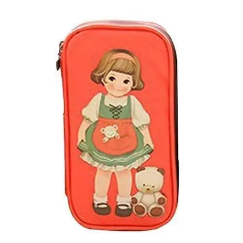 Cute Doll Pattern Pencil Case For Girls Colorful Pen Holder Case For Students Elegant Style School Accessories Pencil