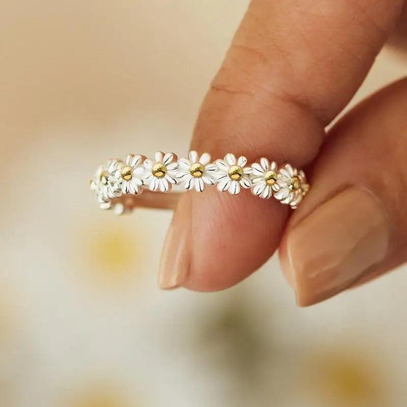 Cute Fashion Adjustable Small Daisy Rings For Women Daisy Ring Tiny Dainty Simple Flower Ring 925 Sterling Silver Rings