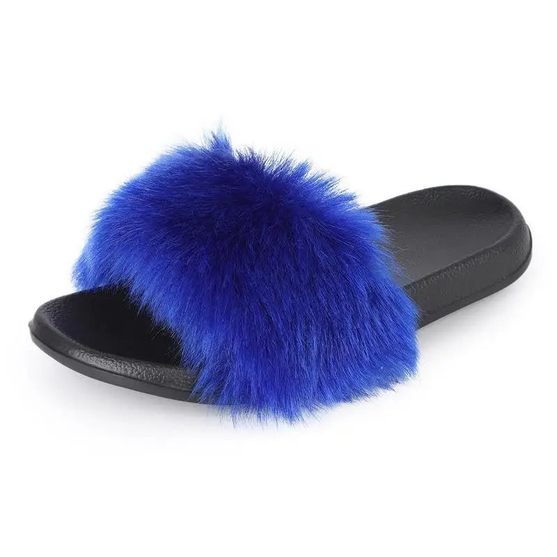 Cute Fluffy Ladies Indoor Warm Slippers Furry Luxury Flip Flops Women’s Fashion Flat Soft Flip Flops - STIL8478WOIEK