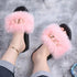 Cute Fluffy Ladies Indoor Warm Slippers Furry Luxury Flip Flops Women’s Fashion Flat Soft Flip Flops - Light pink