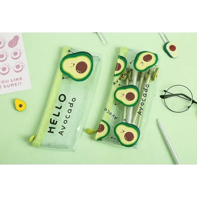 Cute Fruit Theme Pencil Case Unique Design Avocado Pattern Transparent Pencil Pouch School Pencil Bag For Students