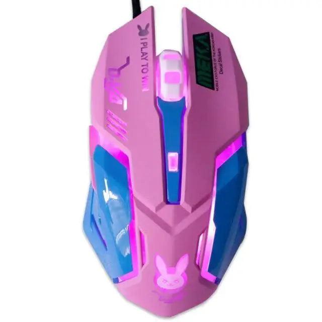 Cute Gaming USB Wired Mouse Girls Pink Computer Professional 2400 DPI Mouse Colorful Silent Mouse For PC - Pink