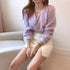 Cute Kitty Chic Fashionable V - Neck Single Breasted Mink Short Knitted Sweaters Outerwear For Women Autumn Long Sleeve