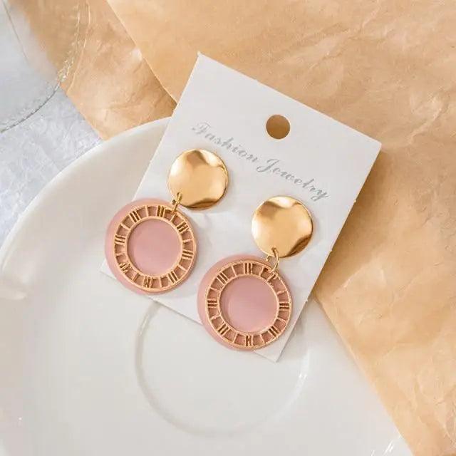 Cute Women’s Geometric Round And Long Earrings Contemporary Brass and Crystal Drop Earrings for Women Aand Girls - 19