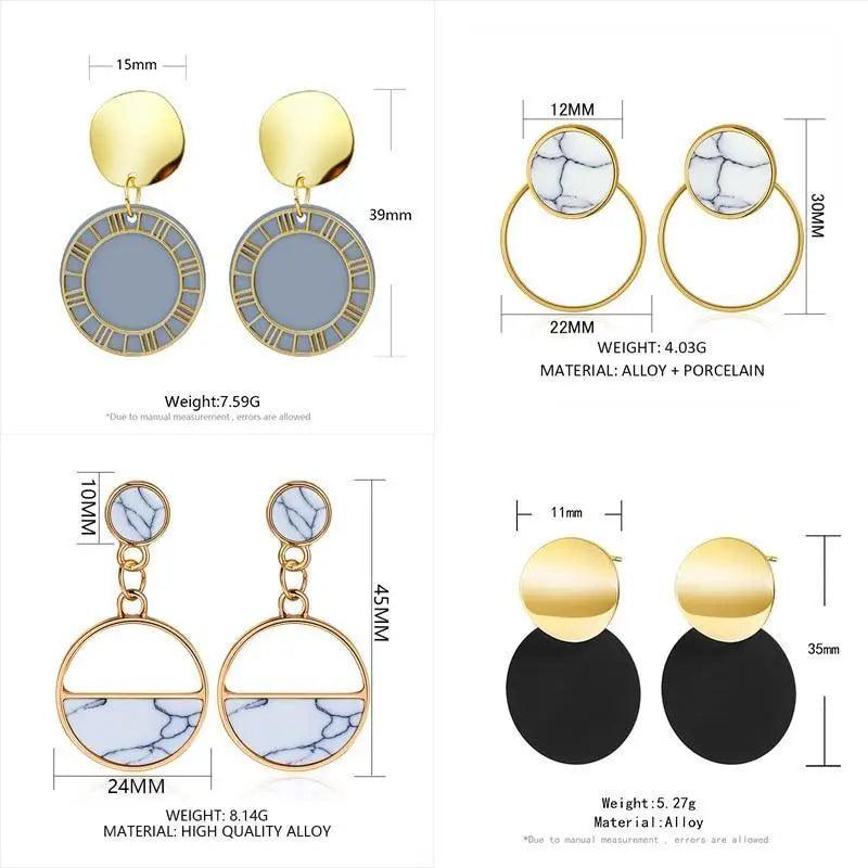 Cute Women’s Geometric Round And Long Earrings Contemporary Brass and Crystal Drop Earrings for Women Aand Girls