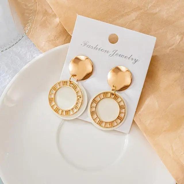 Cute Women’s Geometric Round And Long Earrings Contemporary Brass and Crystal Drop Earrings for Women Aand Girls - 18