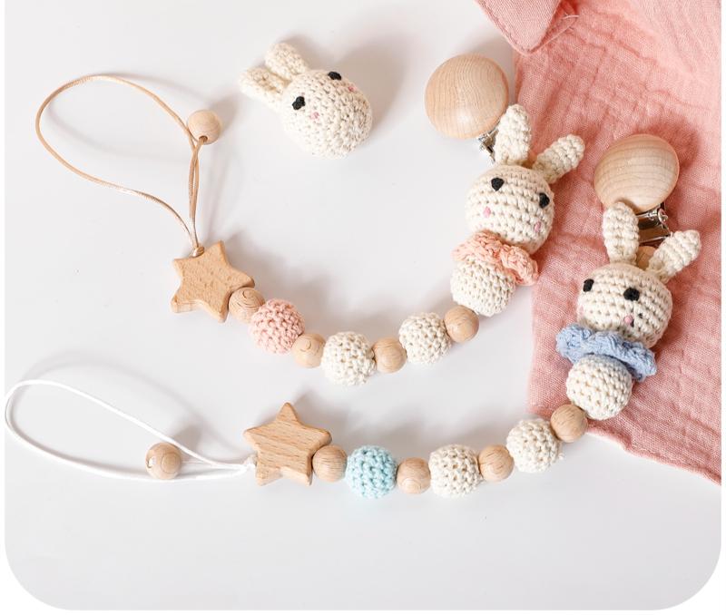 Handmade Modern Unique Baby Pacifier Chain Clip Cotton Cloth Plush Animal Toys Soother Nipples Holder For Baby