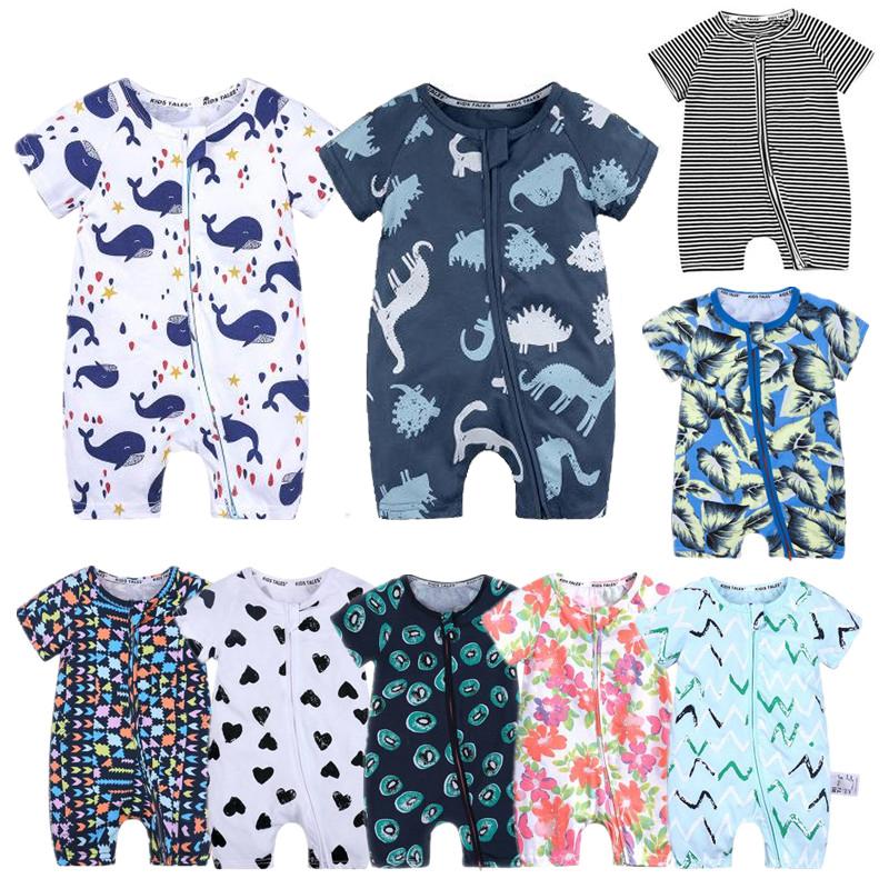 Modern Printed Newborn Baby Short Sleeved Cotton Jumpsuit Infant Cartoon Animal Costumes Clothing For Girls and Boys Kids