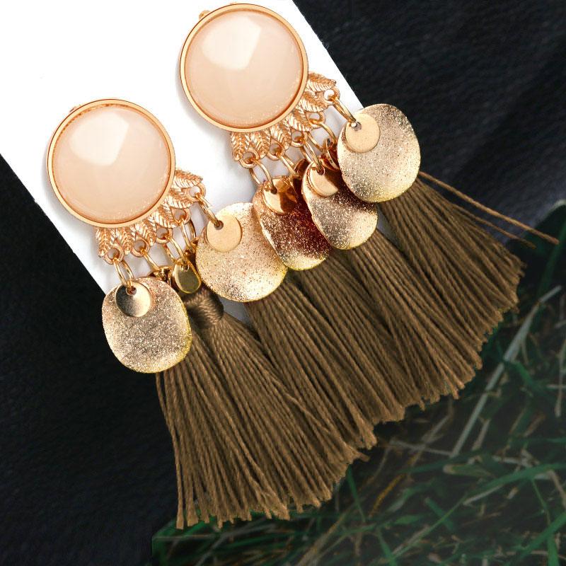 Bohemian Tassel Crystal Long Drop Earrings for Women Red Cotton Silk Fabric Fringe Earrings Fashion Woman Jewelry