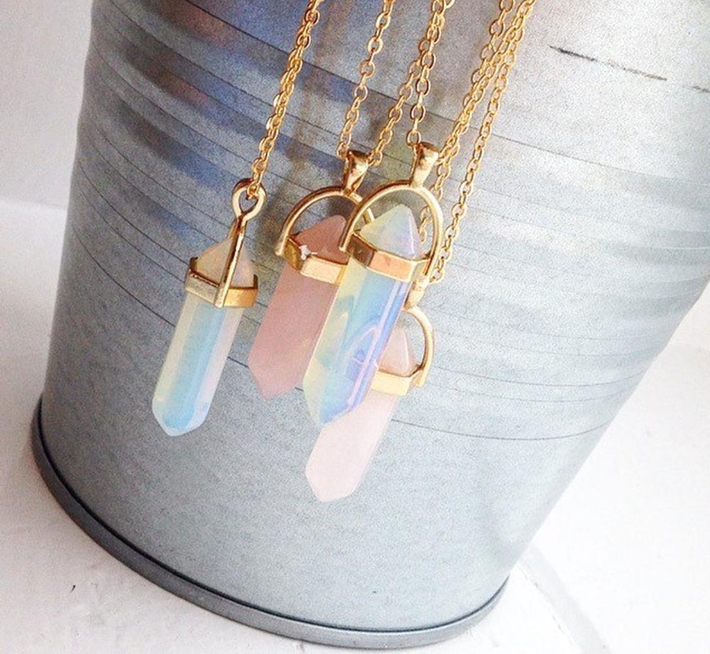 New Modern Fashion Trend Crystals Necklace Amazing Bohemian Hexagon Opal Pendant Elegant Necklace Luxury For Female Hexagon Crystal Necklace Gift