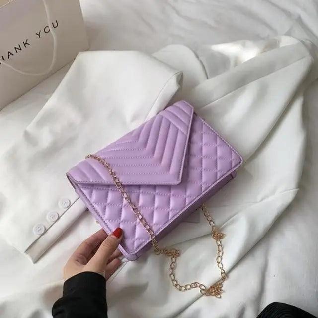 Dazzling Bags For Women Chain Crossbody Bags In Pu Leather Female Fashionable Shoulder Bag Ladies Handbags - purple