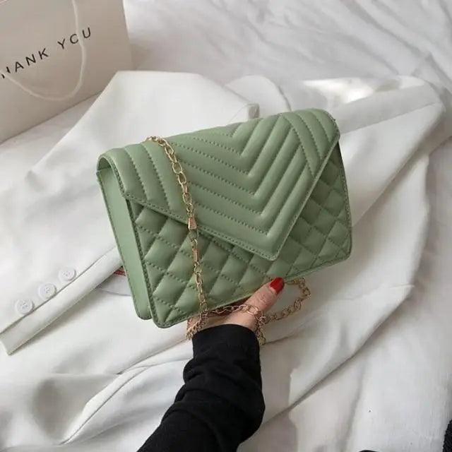 Dazzling Bags For Women Chain Crossbody Bags In Pu Leather Female Fashionable Shoulder Bag Ladies Handbags - green