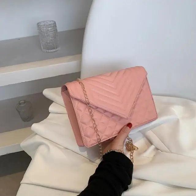 Dazzling Bags For Women Chain Crossbody Bags In Pu Leather Female Fashionable Shoulder Bag Ladies Handbags - pink