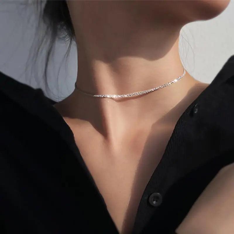 Dazzling Silver Color Chain Soft Choker Necklace For Women And Girls Trendy And Stylish Wedding Accessories