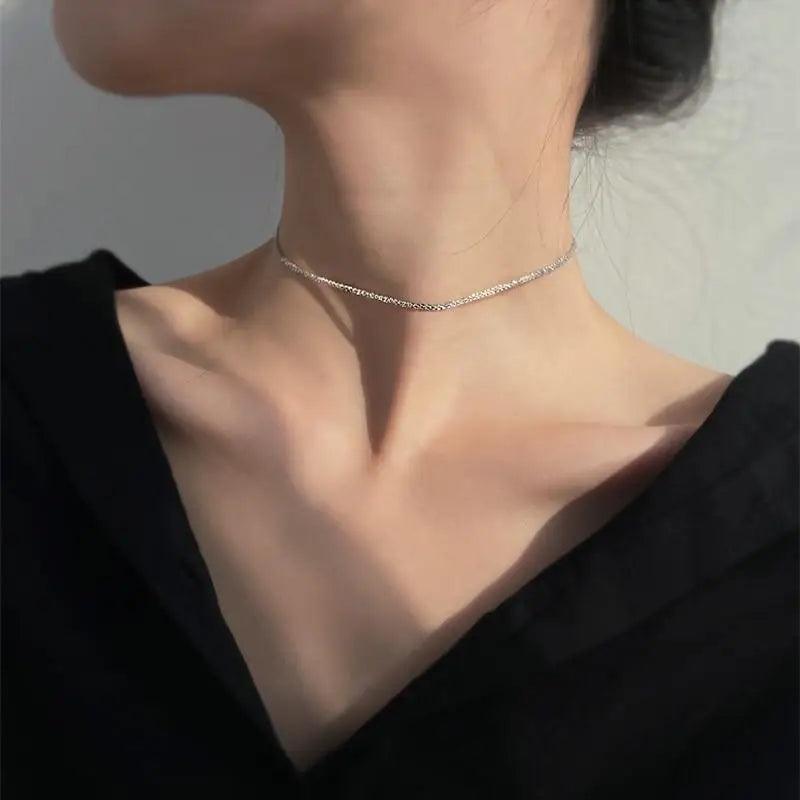 Dazzling Silver Color Chain Soft Choker Necklace For Women And Girls Trendy And Stylish Wedding Accessories