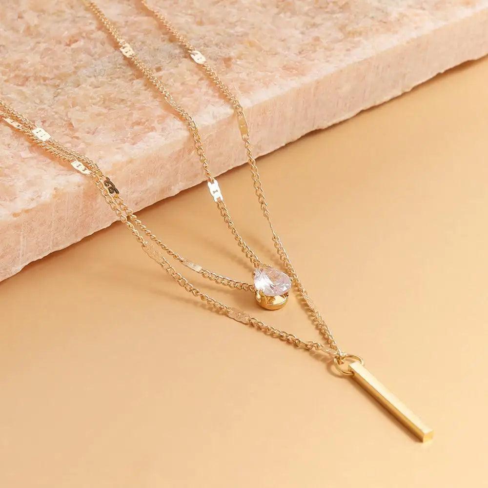 Dazzling Simple Crystal Geometric Gold Pendant Necklace Set for Women And Girls Female Vintage Jewelry - ALLURELATION - 572, Antique Jewelry, Best selling Nacklace, charming nacklace, Chocker Collar Jewelry, Choker Chains Necklace, copper heart necklace, Delicate necklace, fashionable necklace, gift jewelry, Gold Color Necklace, Jewelry, Jewelry for casual outfit, jewelry in demand, necklace, party jewelry, Party necklace, stylish necklace, trendy jewelry - Stevvex.com