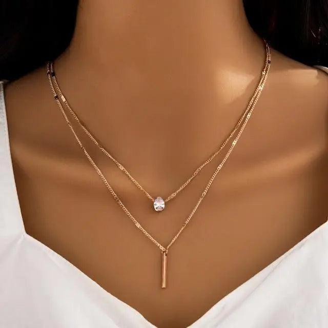 Dazzling Simple Crystal Geometric Gold Pendant Necklace Set for Women And Girls Female Vintage Jewelry - ALLURELATION - 572, Antique Jewelry, Best selling Nacklace, charming nacklace, Chocker Collar Jewelry, Choker Chains Necklace, copper heart necklace, Delicate necklace, fashionable necklace, gift jewelry, Gold Color Necklace, Jewelry, Jewelry for casual outfit, jewelry in demand, necklace, party jewelry, Party necklace, stylish necklace, trendy jewelry - Stevvex.com