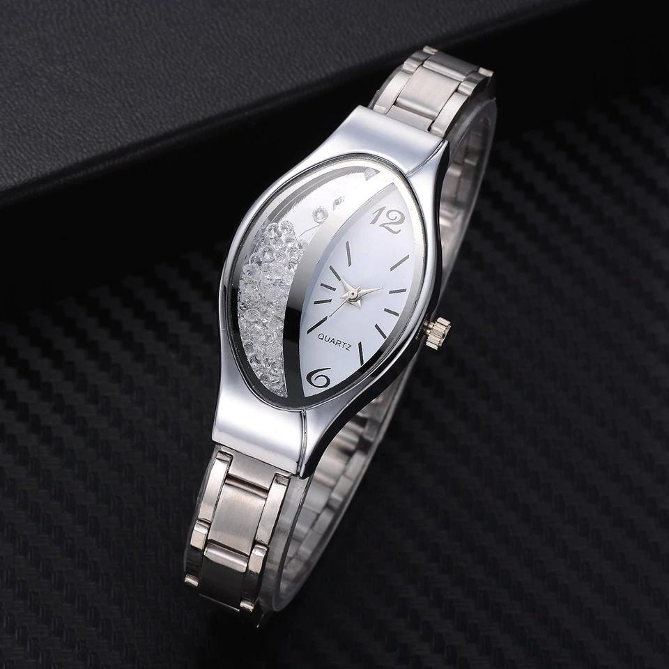 Women Fashion Luxury Watch Leather Strap Women Bracelet Clock Ellipse Rhinestone PU Sport Quartz Watch Wrist Watches For Women and Girls