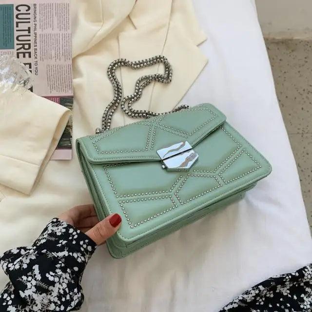 Delighted Black PU Leather Crossbody Chain Bags For Women And Girls Simple Fashionable Shoulder Small Handbags - Green