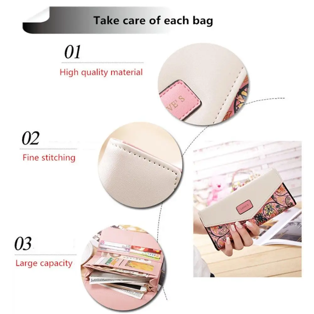 Delightful Small Floral PU Leather Money Purse For Women And Girls Fashion Designer Buckle Wallets for Female