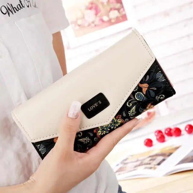 Delightful Small Floral PU Leather Money Purse For Women And Girls Fashion Designer Buckle Wallets for Female - Black