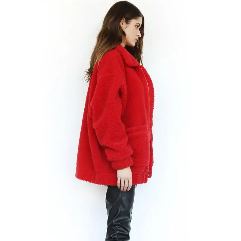 Durable Autumn Winter Faux Fur Coat For Women Casual Warm Soft Zipper Fur Jacket Plush Overcoat Pocket Plus Size Teddy