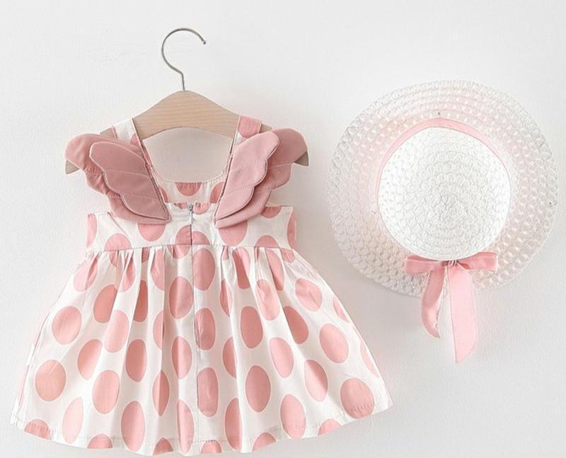 Luxury Modern Baby Girls Dresses With Hat 2pcs Clothes Sets Kids Clothes Baby Sleeveless Dress Print Floral Fruit Design Style