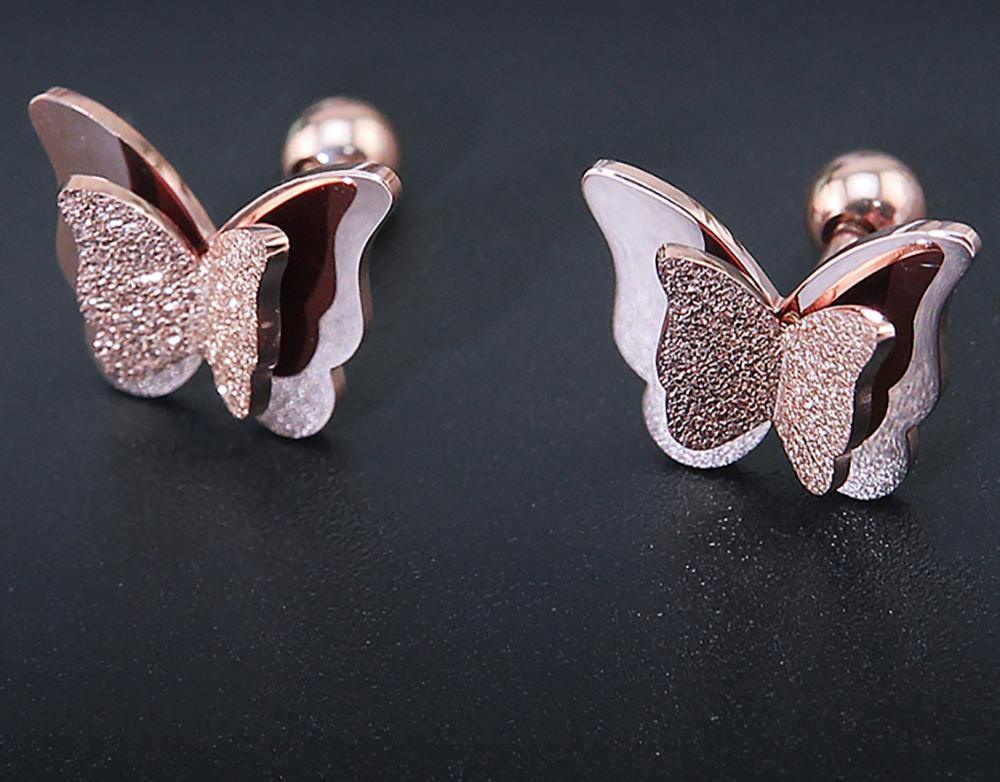 New Butterfly Earrings Rose Gold Color Stainless Steel Stud Earrings for Women butterfly earings