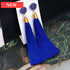 Bohemian Tassel Crystal Long Drop Earrings for Women Red Cotton Silk Fabric Fringe Earrings Fashion Woman Jewelry